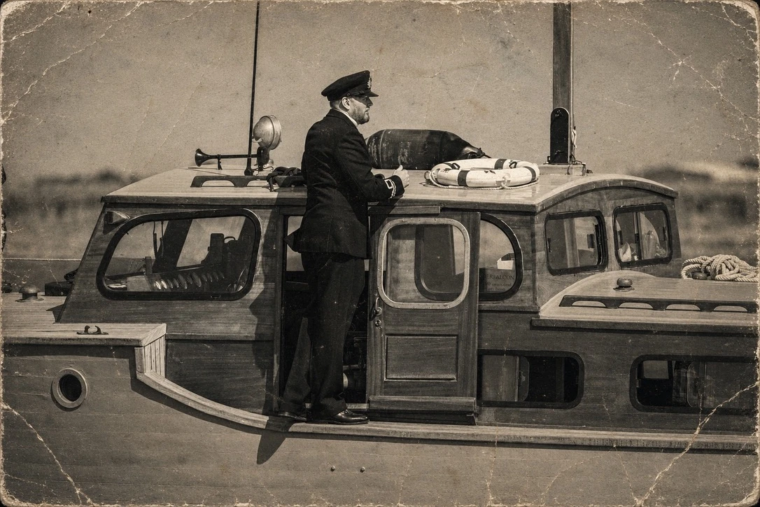 Crew member in period Royal Navy uniform aboard Gerfalcon during the final patrol commemoration
