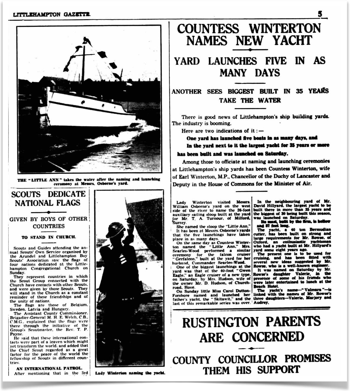 Littlehampton Gazette report on Gerfalcon's launch in May 1938